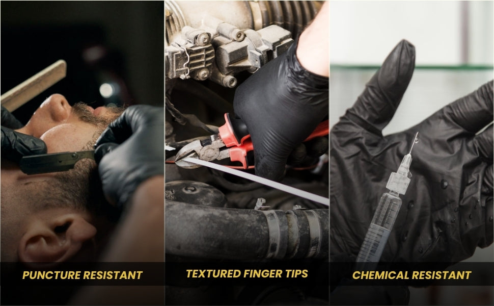 SHIELD RIGHT XtraGuard Black Nitrile Gloves - Heavy Duty, 6g, Disposable, Latex & Powder Free, Chemical & Puncture Resistant, Food Safe, Medical Grade