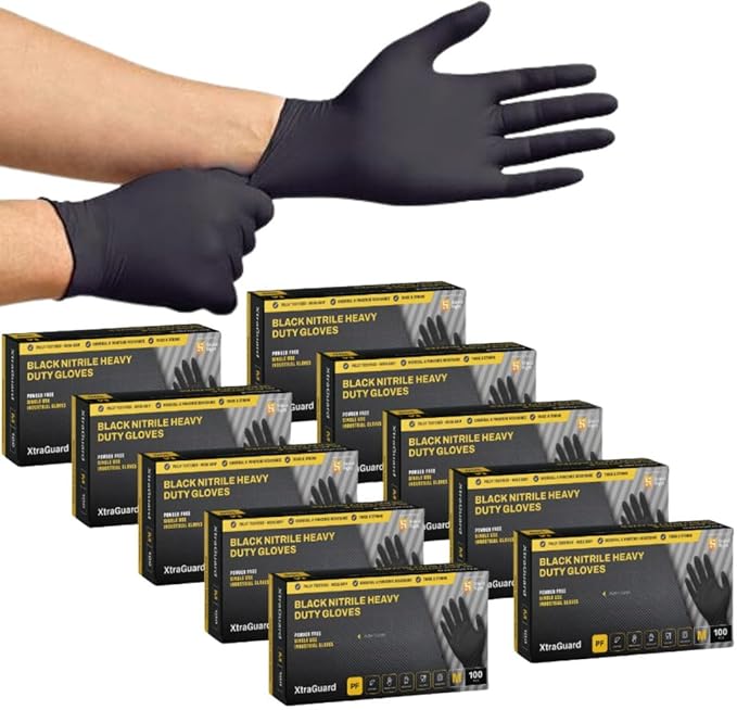 SHIELD RIGHT XtraGuard Black Nitrile Gloves - Heavy Duty, 6g, Disposable, Latex & Powder Free, Chemical & Puncture Resistant, Food Safe, Medical Grade