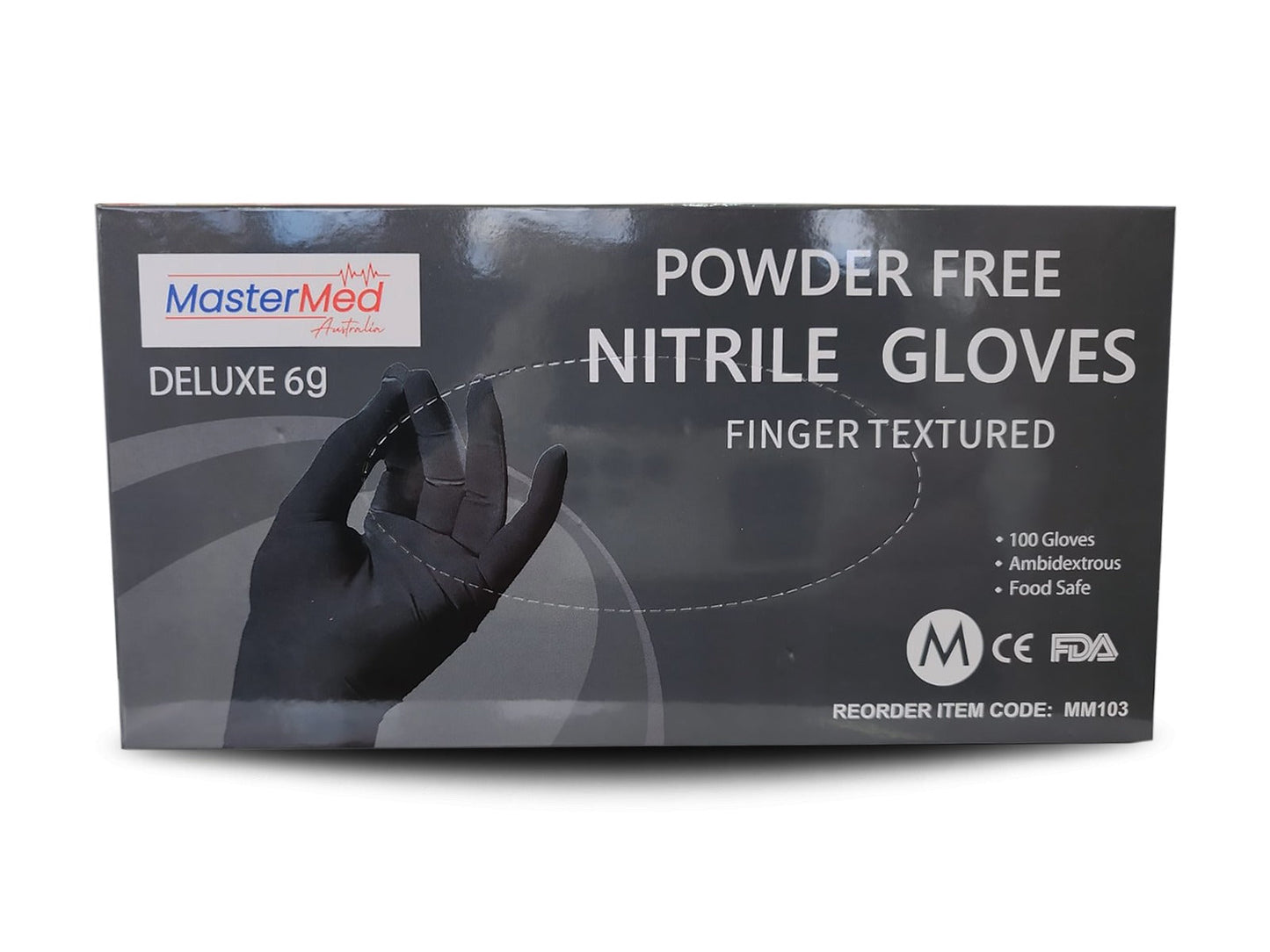 Mastermed Deluxe Blue or Black Nitrile Gloves Tear Resistant Powder Free 6.0g - FREE SHIPPING