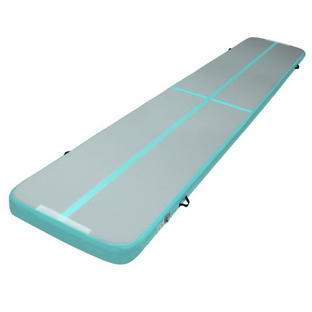 Green Everfit GoFun 5X1M inflatable air track mat for gymnastics, suitable for home workout and tumbling exercises.