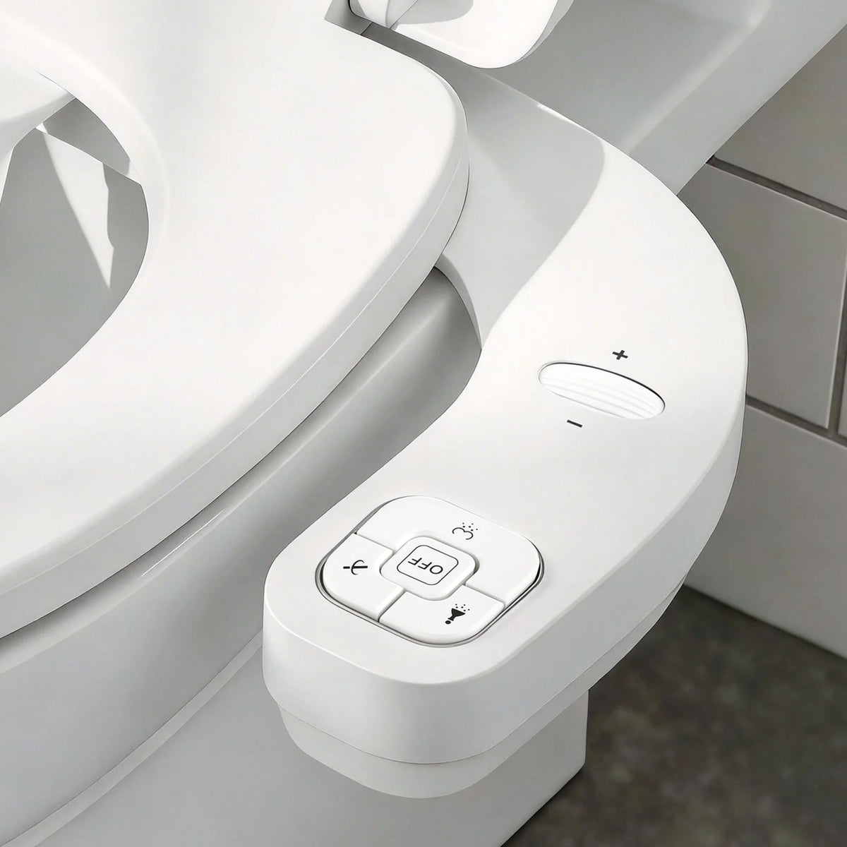 Hlpmedical Cefito ultra-slim bidet attachment with self-cleaning dual nozzles, adjustable cold water pressure, fits standard toilets.