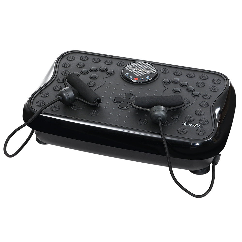 Black Everfit vibration machine platform with resistance rope for home gym workouts, designed for vibration exercise and fitness.