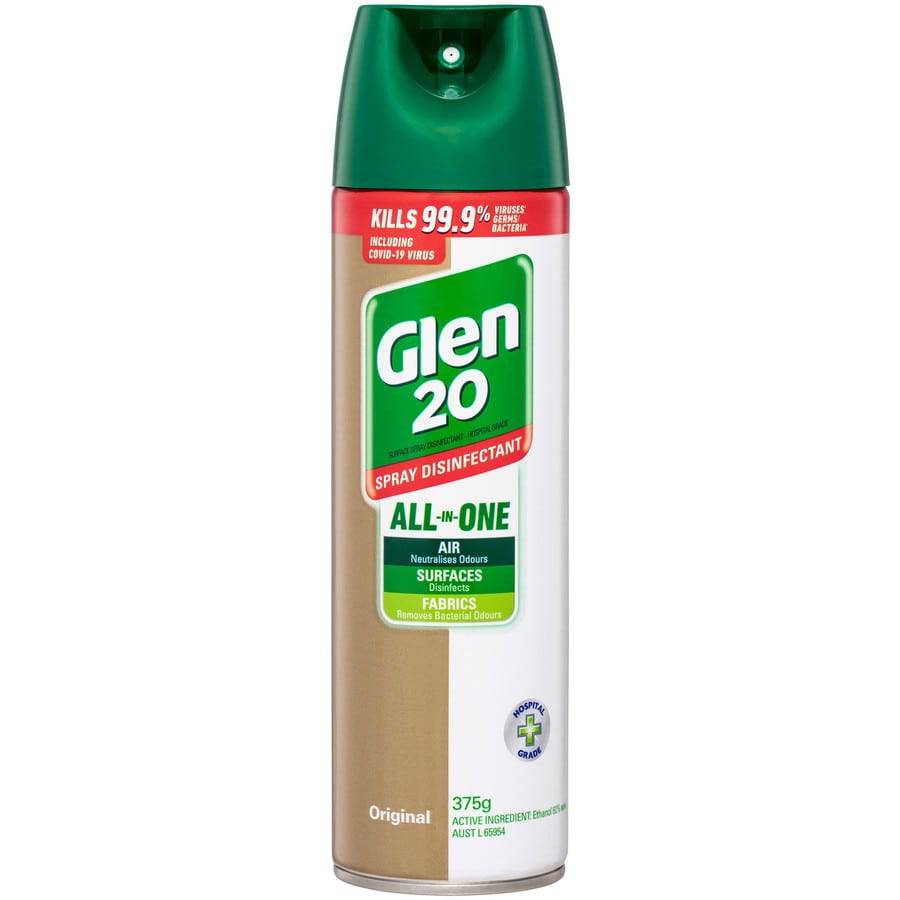 Hlpmedical Glen 20 All-In-One Disinfectant Spray in 375g bottle, original scent, for cleaning and disinfecting surfaces