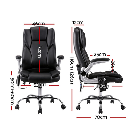 Black Artiss 8 Point Massage Office Chair with PU leather upholstery, ergonomic design, and adjustable features.