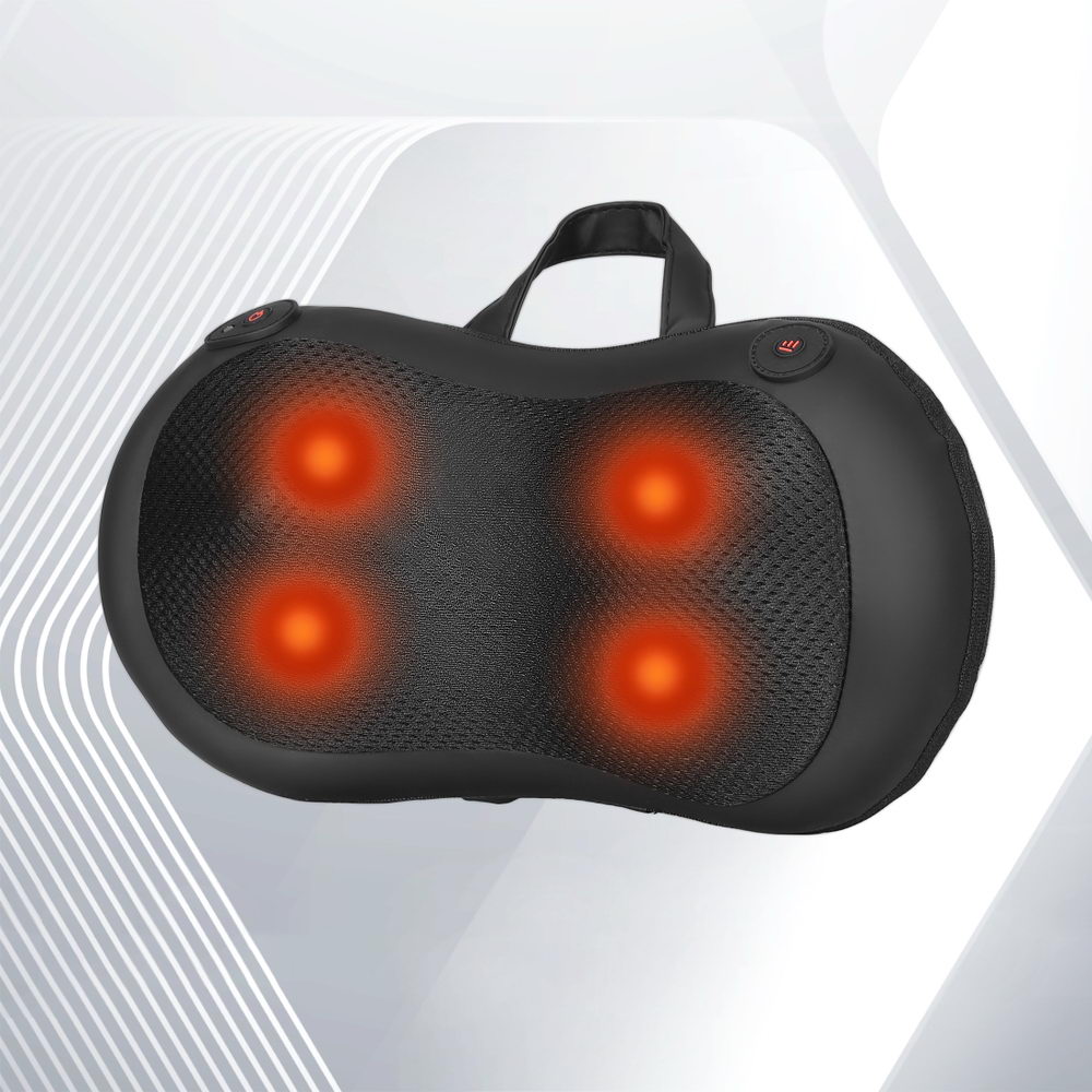 Hlpmedical Livemor neck and back massager with heat, kneading massage function, shown in black, designed for relaxation and pain relief.