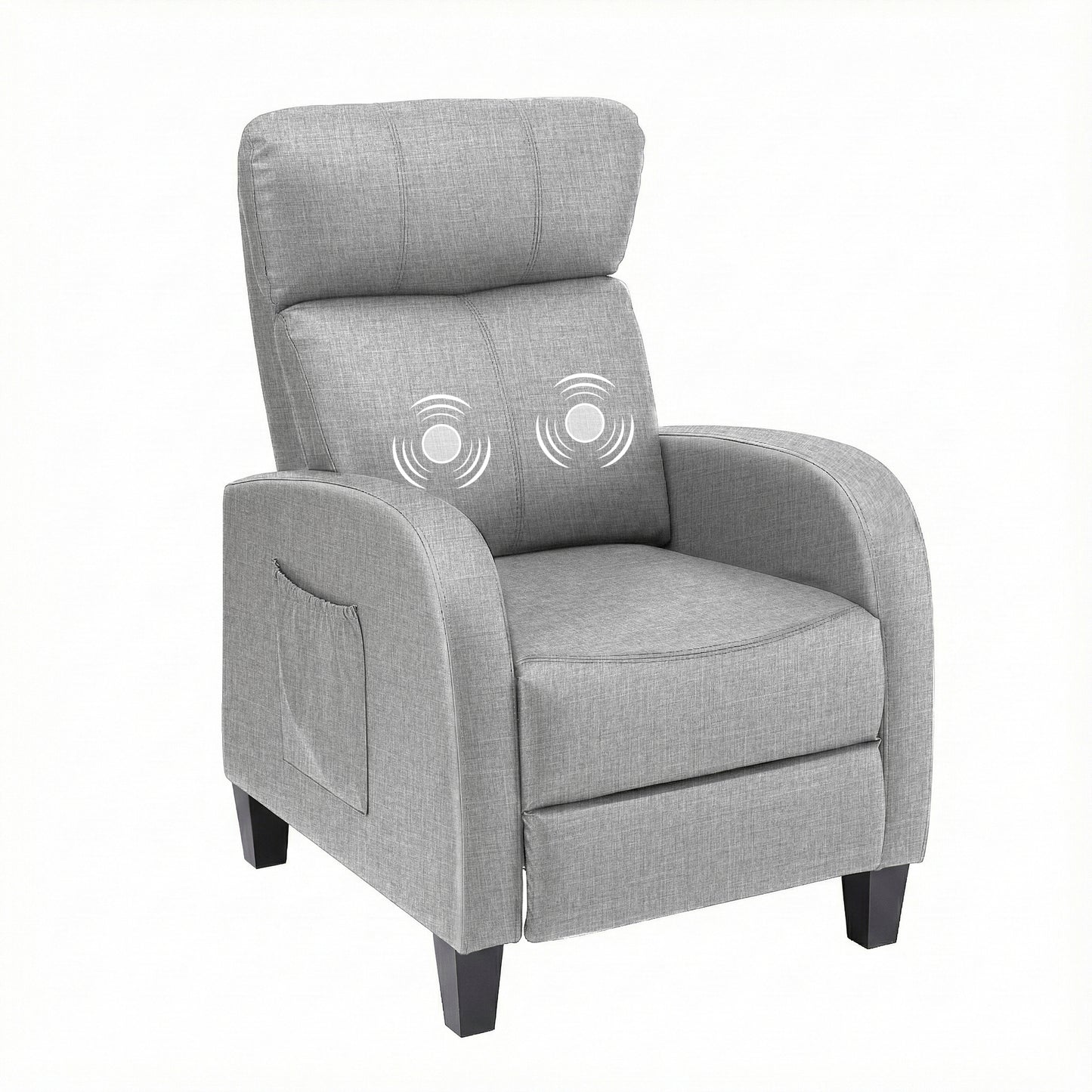 Grey Artiss massage recliner chair with fabric upholstery, small armchair designed for adult comfort and relaxation.