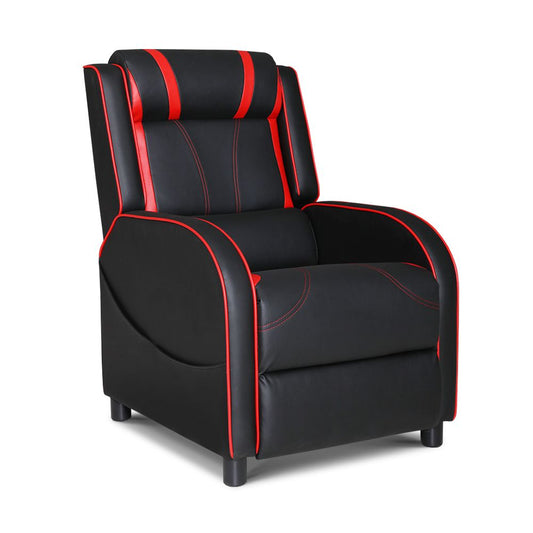 Black leather Artiss gaming recliner chair with adjustable backrest and armrests, designed for comfort and support.
