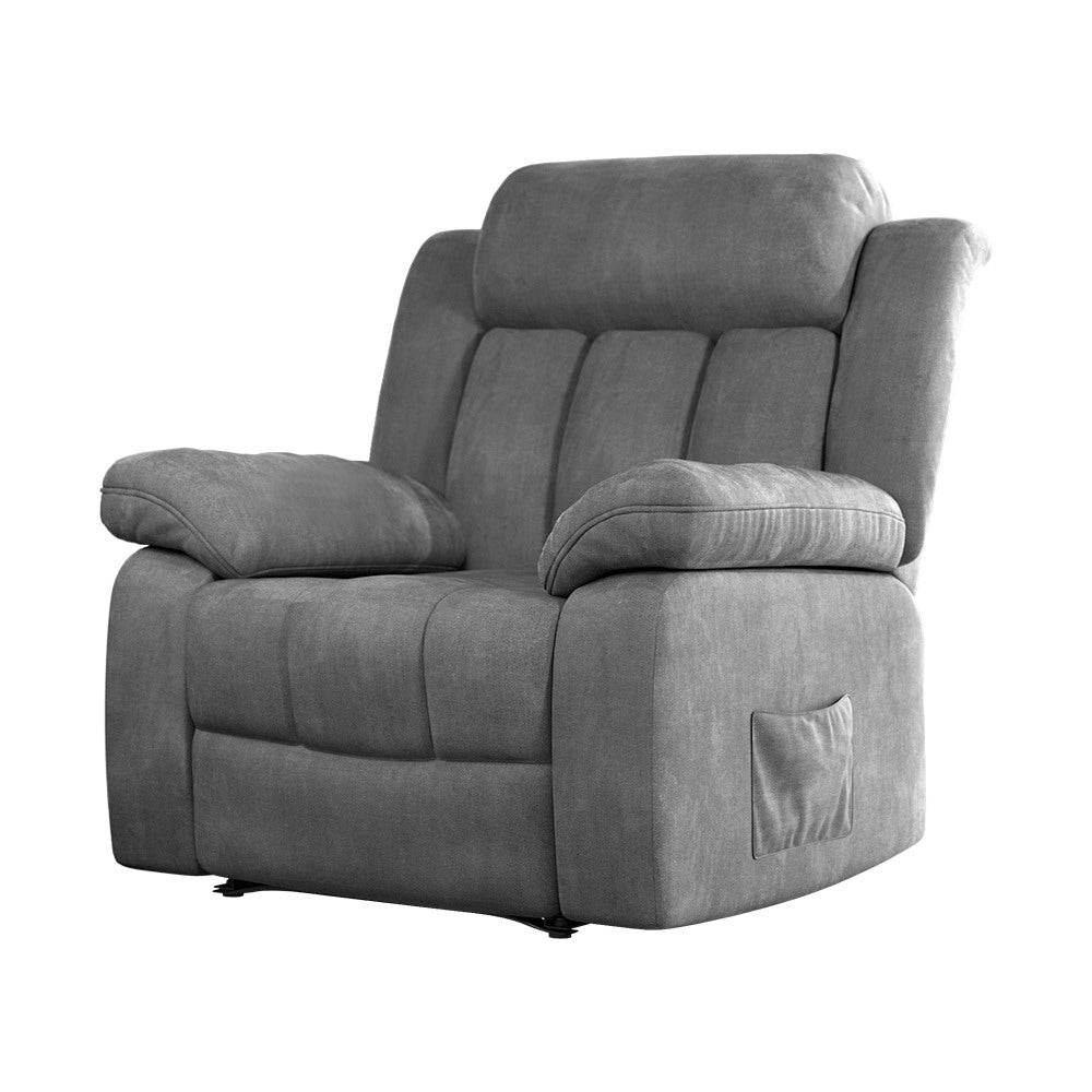 Hlpmedical Artiss electric massage recliner chair in grey velvet with heated feature, lounge sofa with ergonomic design and plush upholstery.