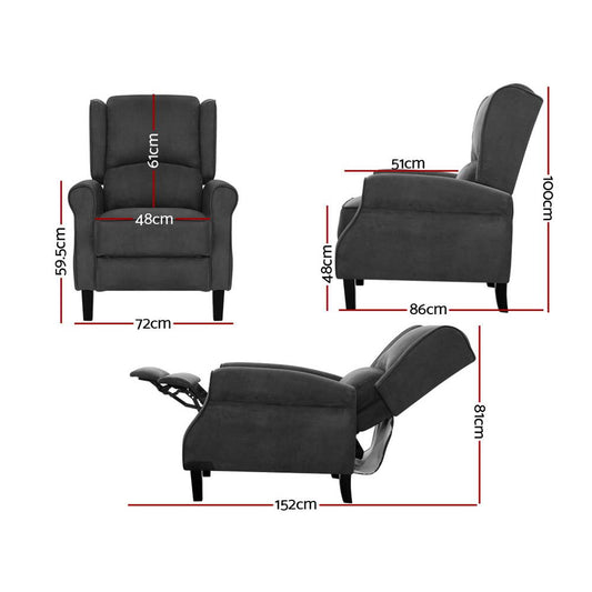 Hlpmedical Artiss recliner chair in soft charcoal suede with adjustable features, ideal for lounge and relaxation.