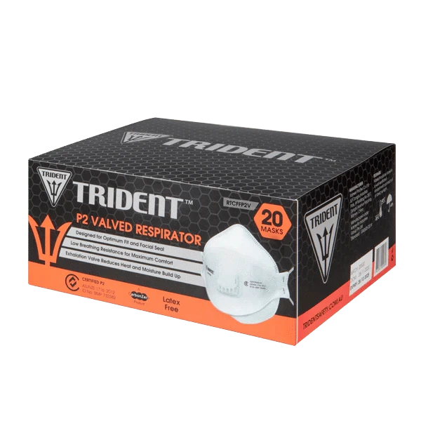 Hlpmedical Trident P2 N95 respirator in box, disposable valved face mask for respiratory protection, RTCFFP2V model