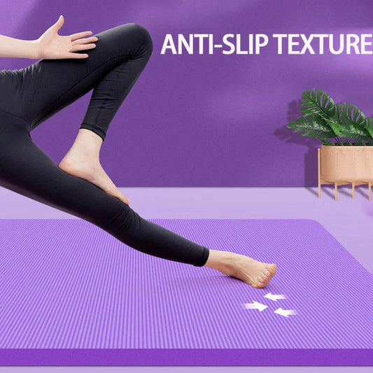 Thickened anti-slip yoga mat from Hlpmedical, ideal for exercise, Pilates, and fitness workouts with foam surface and secure grip.