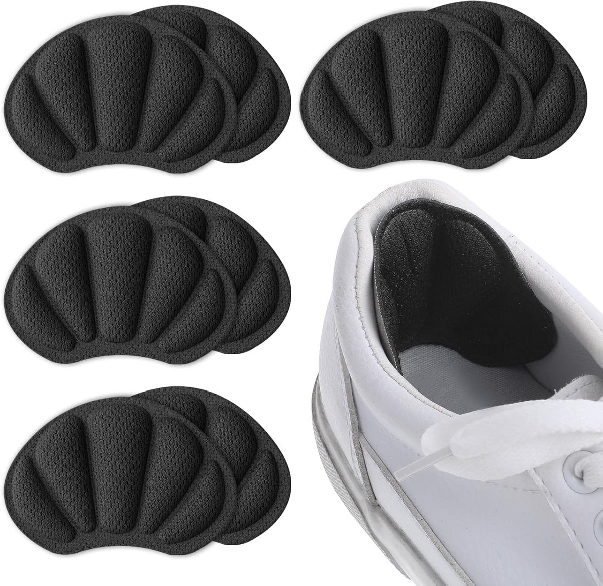 Hlpmedical 4-pair anti-slip heel cushions for high heels and dress shoes, self-adhesive, unisex heel protectors for better grip.
