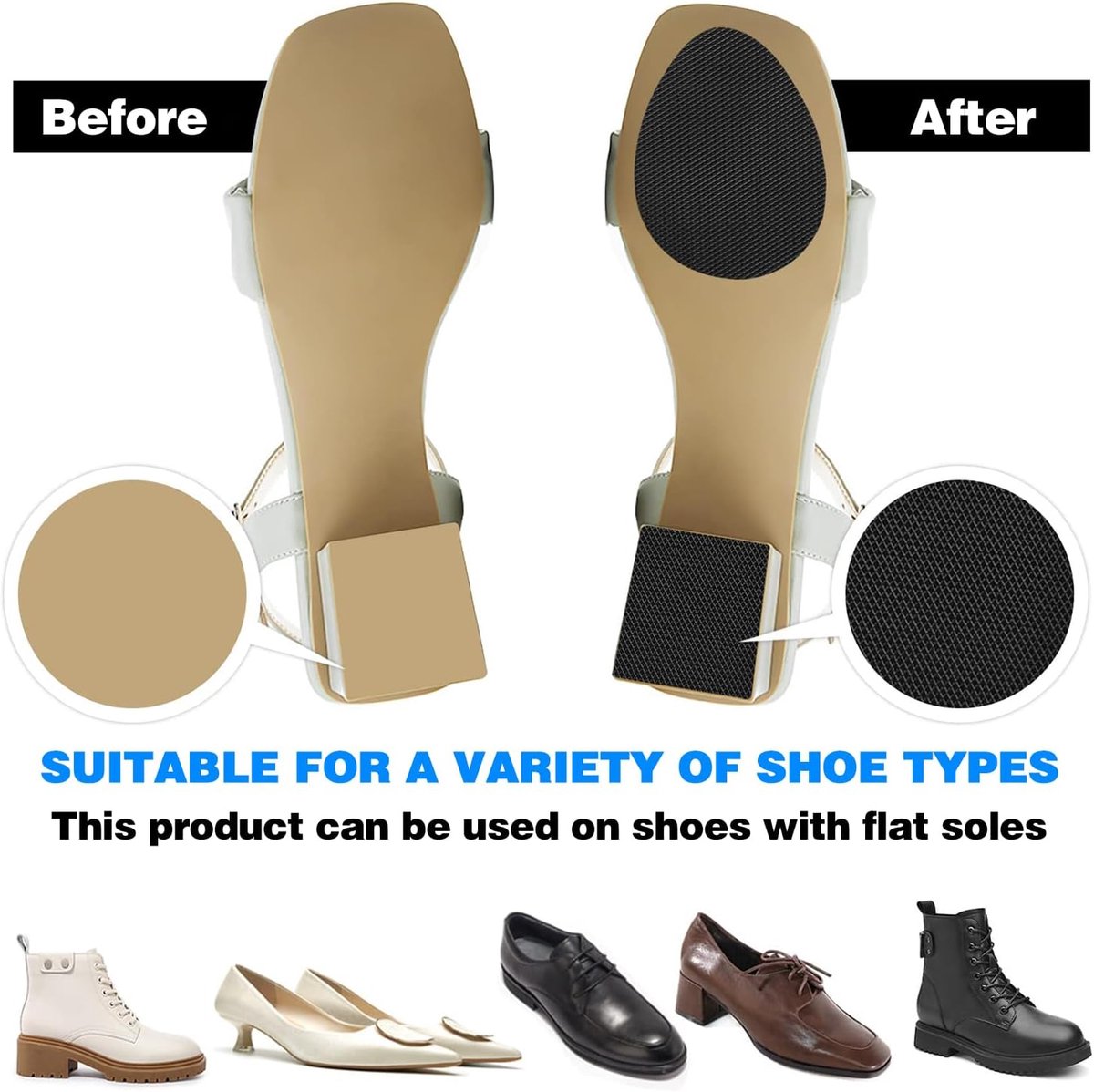 4 pairs of non-slip insoles - non-slip rubber insoles for soles - self-adhesive insoles - unisex insoles - noise-reducing sole pads