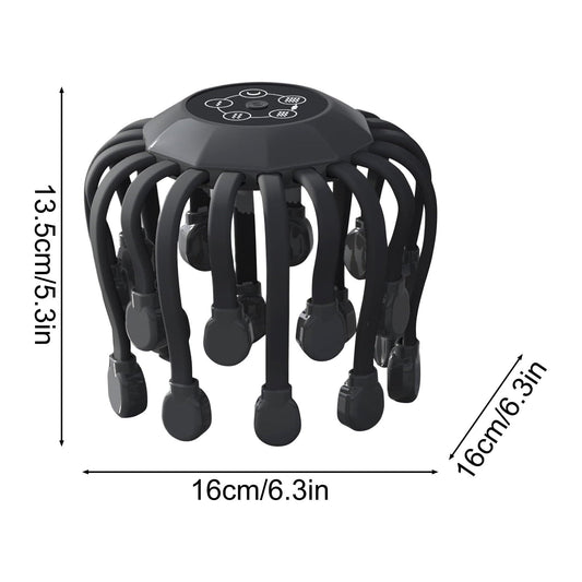 Hlpmedical Grrvtrz electric scalp massager with 20 massage nodes, 5 modes, and 360-degree adjustable head in black.