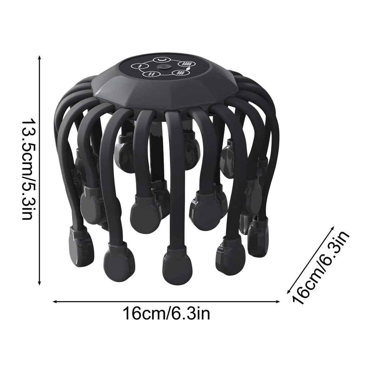 Hlpmedical Grrvtrz electric scalp massager with 20 massage nodes, 5 modes, and 360-degree adjustable head in black.