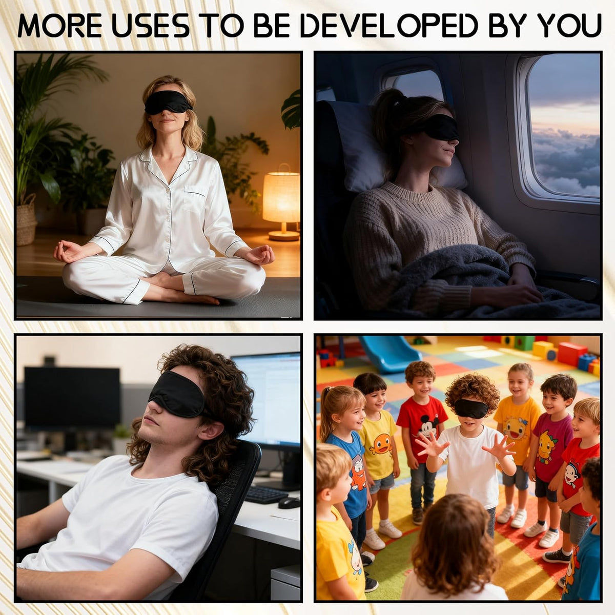 Black sleep masks by Hlpmedical, 8-pack, adjustable strap eye covers for sleep, travel, and party games for women and men.