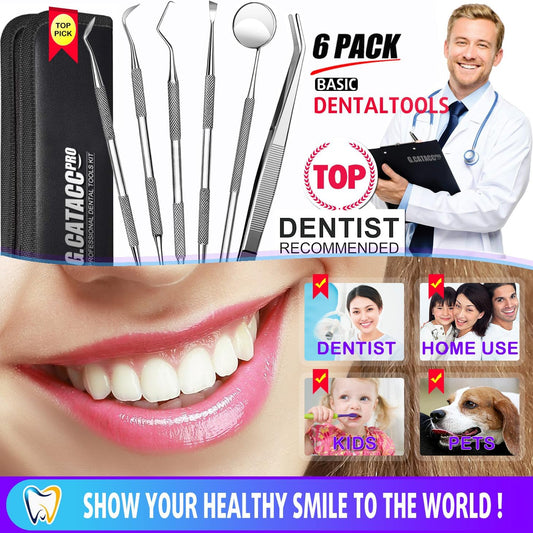 Hlpmedical dental tools set with stainless steel teeth cleaning picks and case, including plaque remover and tartar scraper for oral hygiene
