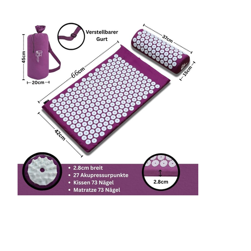 Purple Hlpmedical acupressure yoga mat for pain relief, stress reduction, and relaxation during exercise or meditation.
