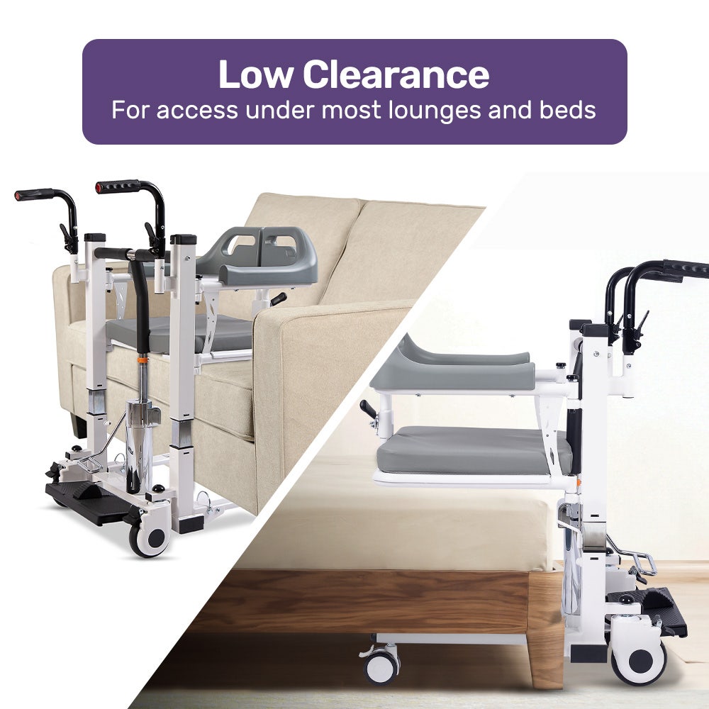 Hlpmedical Equipmed patient lift transfer chair with hydraulic height adjustment and removable commode for seniors and disabled.