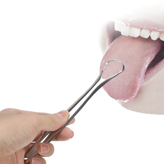Hlpmedical stainless steel tongue scraper for oral hygiene, reduces bad breath, metal tool for cleaning tongue and oral care.