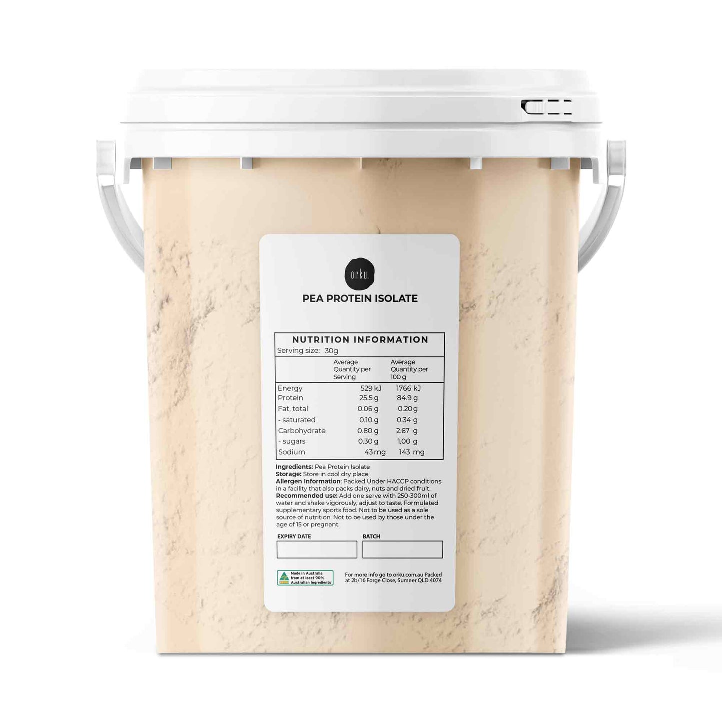 Hlpmedical Orku 700g pea protein isolate powder in a tub, unsweetened plant-based protein supplement for health and nutrition.