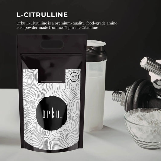 Hlpmedical Orku 5kg L-Citrulline powder bucket showing pure food-grade amino acid supplement in a large container