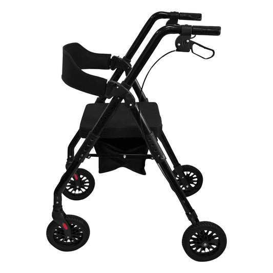 Black Orthonica foldable steel rollator with 136kg max capacity, designed for mobility and accessibility support.
