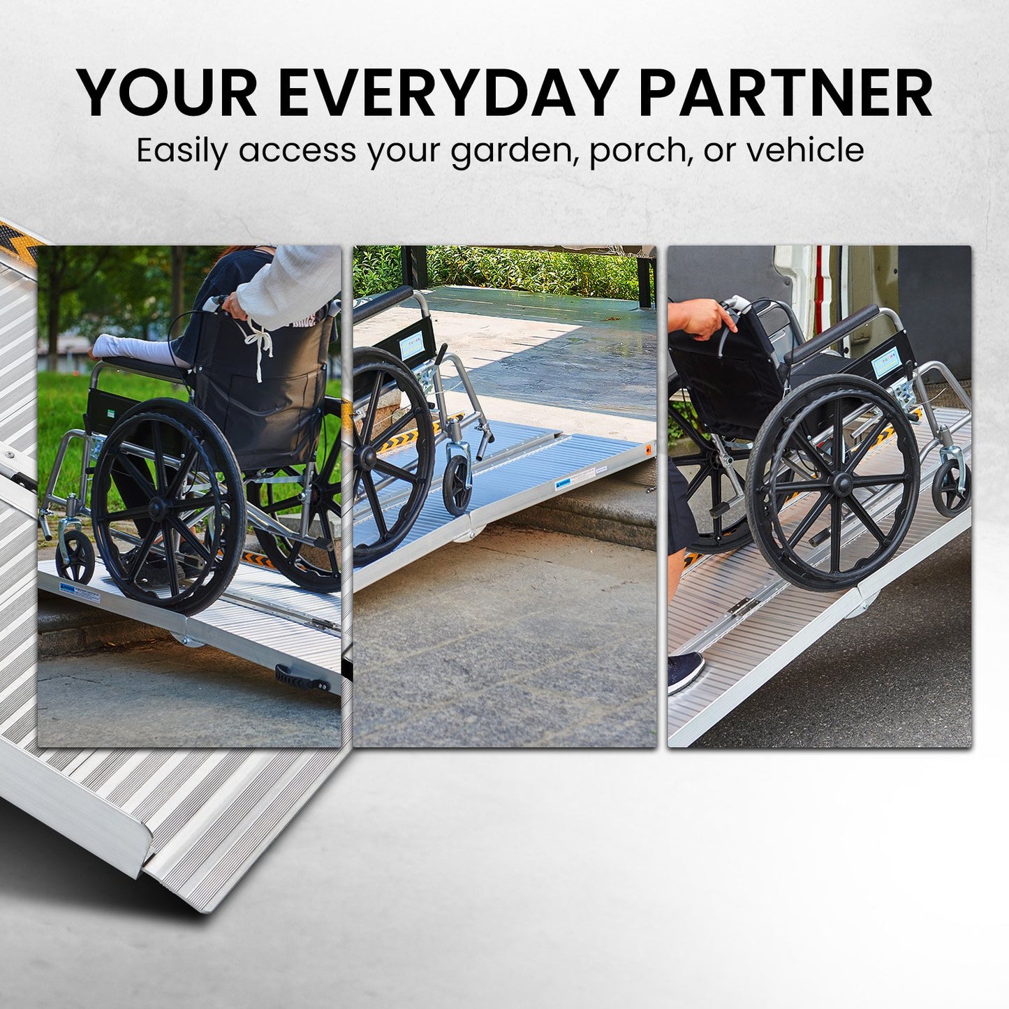 Silver Kartrite 6ft Aluminium Foldable Wheelchair Ramp by Hlpmedical with non-slip surface for improved mobility and safety