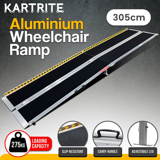 Hlpmedical Kartrite 10ft folding aluminum wheelchair ramp for portable pet and mobility access, lightweight and durable.