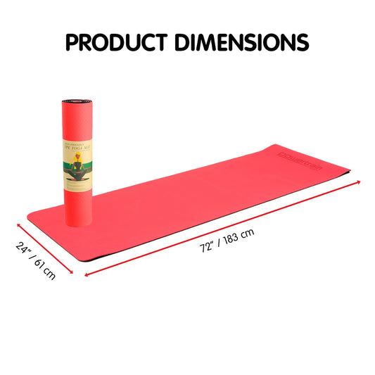 Red Powertrain TPE yoga exercise mat by Hlpmedical, 8mm thick for home gym Pilates and fitness workouts.