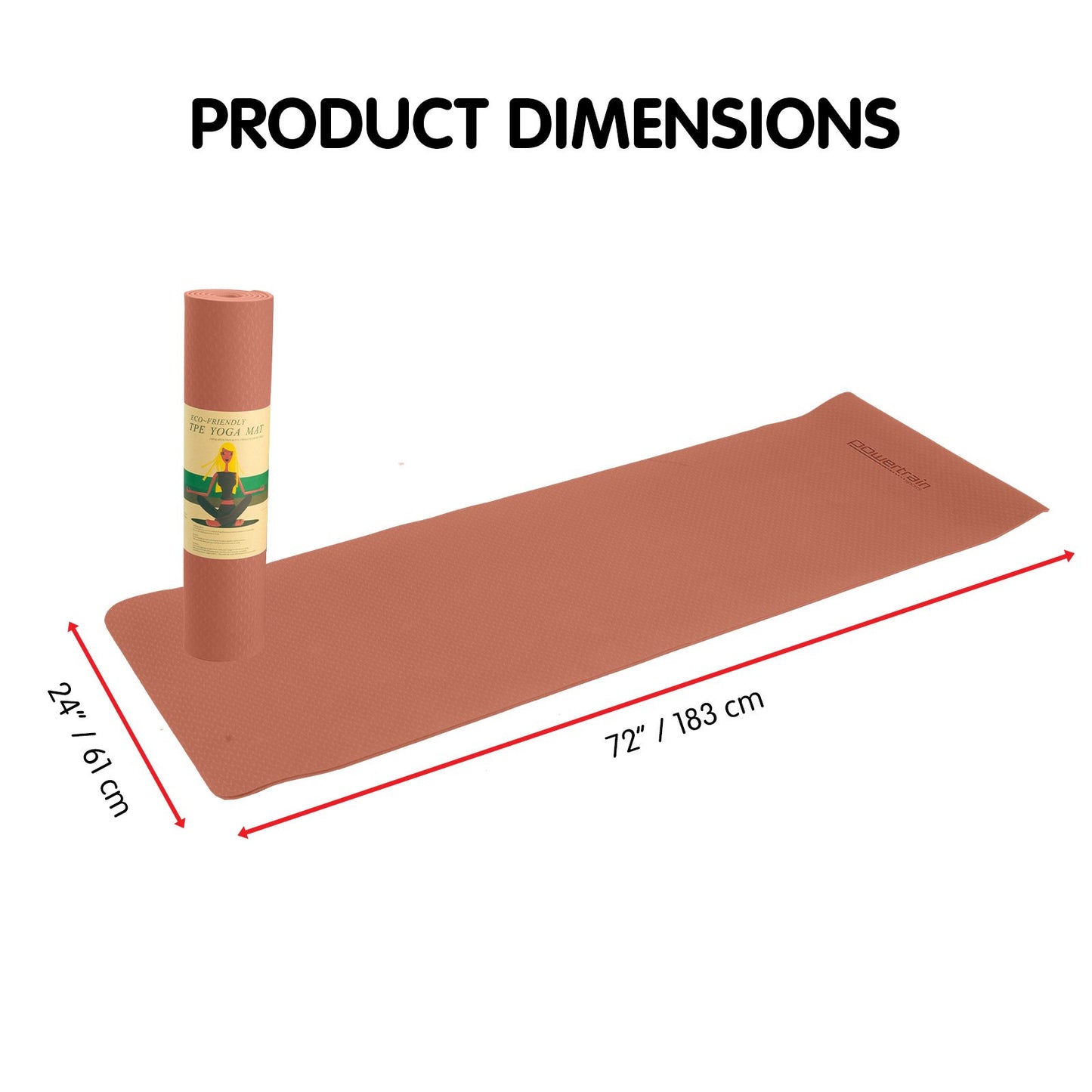 Hlpmedical Powertrain dual-layer 6mm peach yoga mat with non-slip surface and carry strap for yoga and fitness workouts.