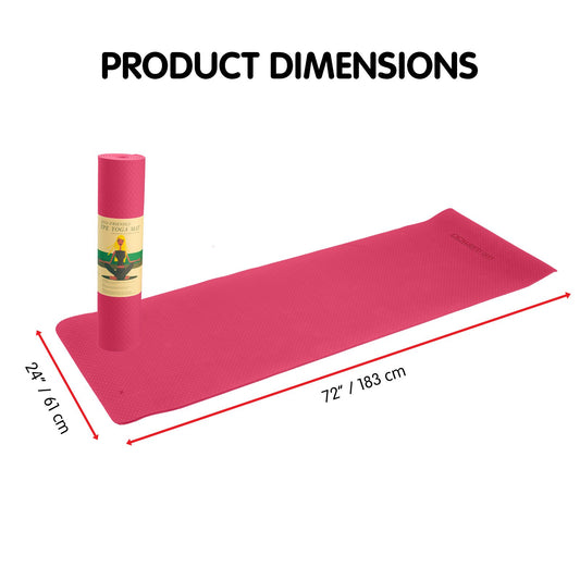 Pink Powertrain dual layer 6mm yoga mat by Hlpmedical with non-slip surface and carry strap for comfortable yoga practice.