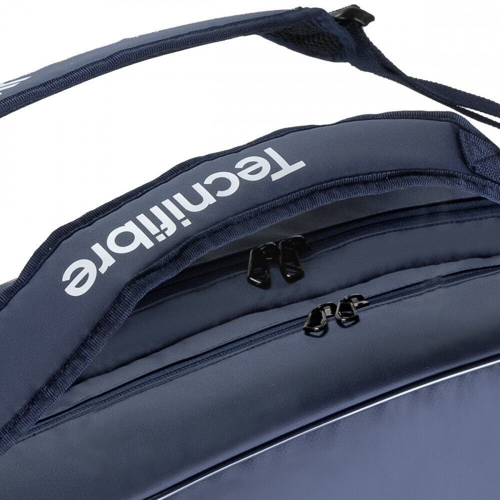 Navy blue Tecnifibre Tour Endurance 9 tennis and squash racquet bag with multiple compartments and padded straps.