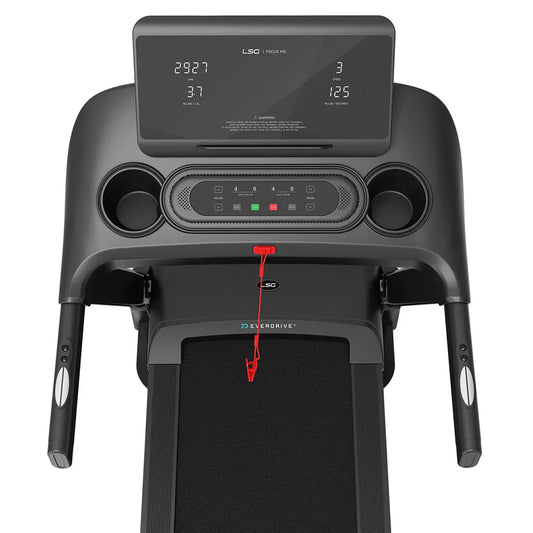 Hlpmedical LSG Fitness FOCUS M3 treadmill for exercise and fitness, with a sleek running surface and control panel.