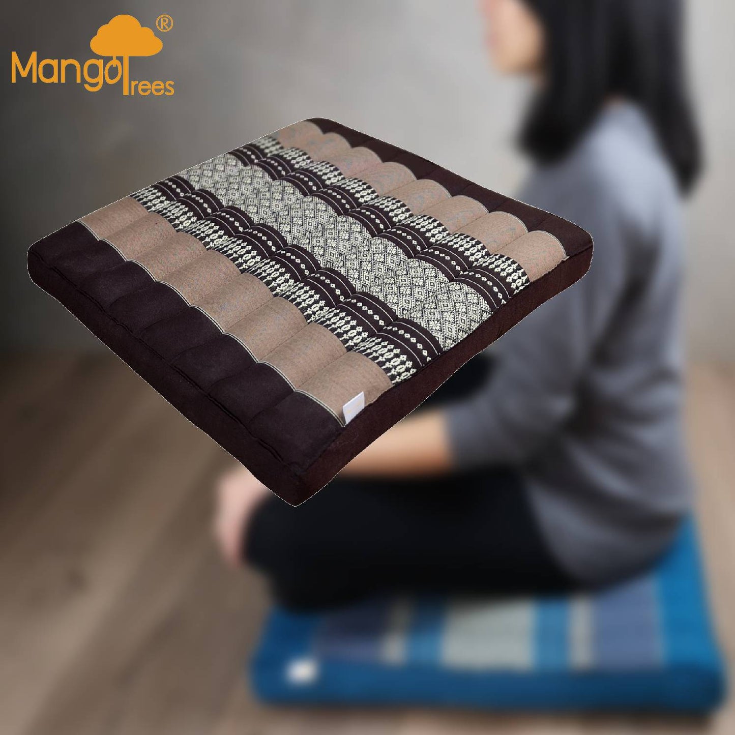 Brown Thai Kapok meditation cushion by Hlpmedical, designed for yoga and wellness seating, with a comfortable, supportive look.