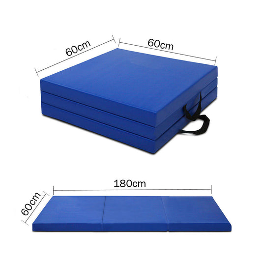 Blue folding exercise floor mat for yoga, gymnastics, and Pilates by Hlpmedical, ideal for home fitness and gymnastics training.
