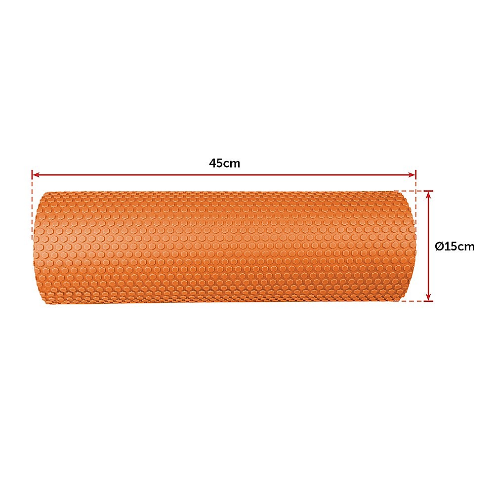 Hlpmedical foam roller measuring 45x15cm for yoga and Pilates exercises, ideal for muscle relief and fitness training.