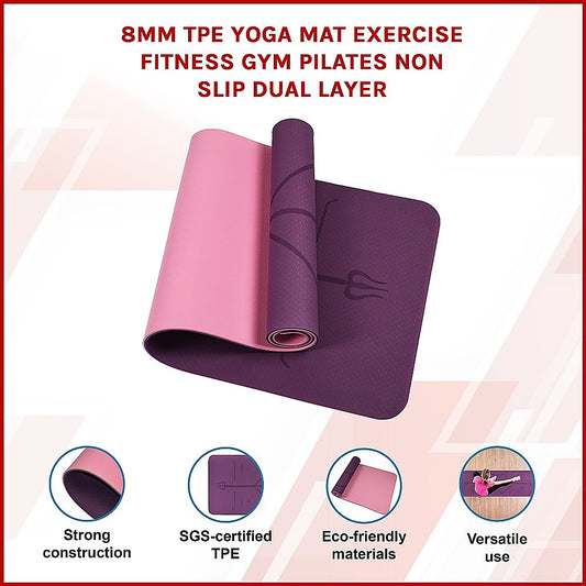 Hlpmedical 8mm TPE yoga mat with non-slip dual-layer surface, ideal for exercise, fitness, gym, yoga, and Pilates workouts.