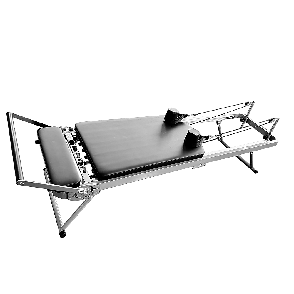 Foldable Hlpmedical Pilates Reformer Machine with adjustable straps and cushioned platform for full-body Pilates workouts.
