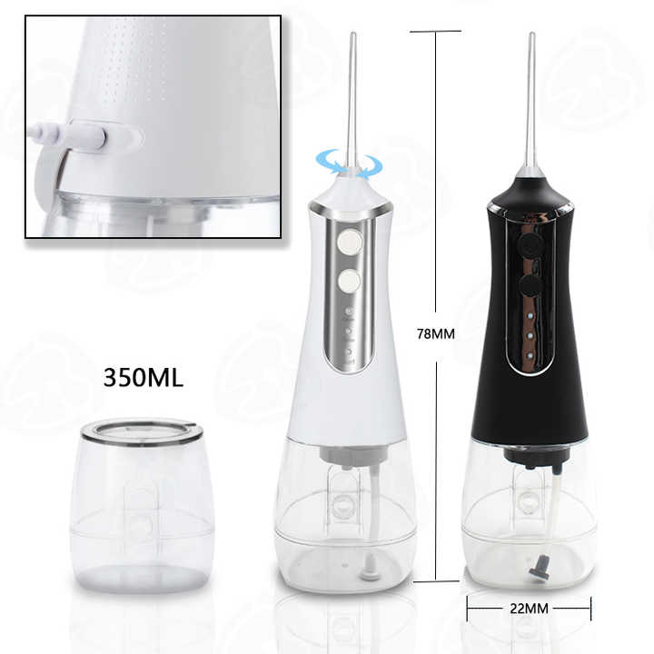 Pink 300ML cordless water flosser with 5 nozzles by Hlpmedical, portable rechargeable oral irrigator for effective dental cleaning.