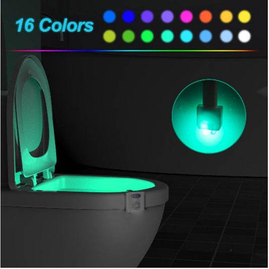 Hlpmedical motion sensor toilet night light with 16 LED colors, bathroom bowl lamp, UV sanitizer and aromatherapy options.