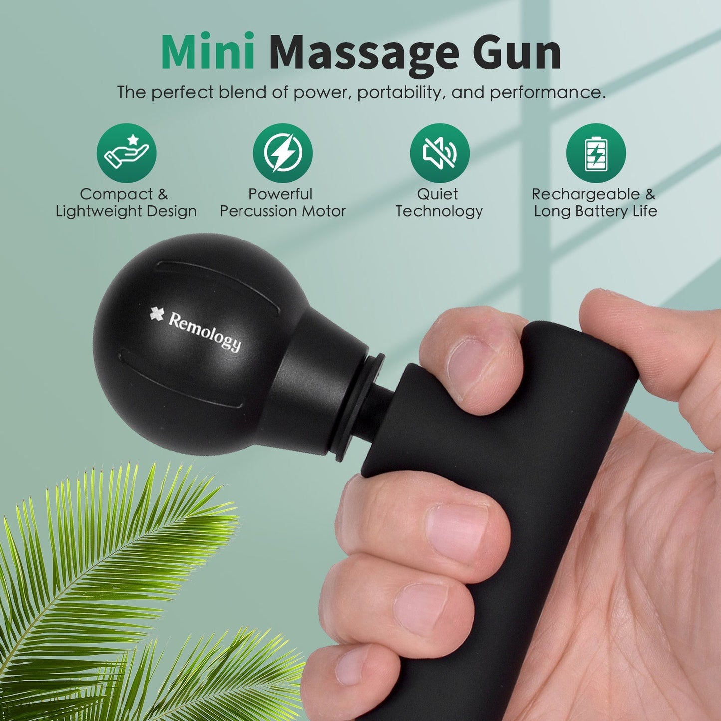 Remology Mini Massage Gun by Hlpmedical, compact handheld device for muscle relaxation and pain relief.