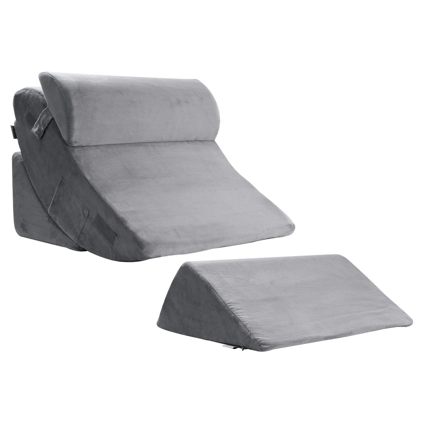 Dark grey wedge pillow set for sleeping by Hlpmedical, adjustable orthopedic support for back pain, acid reflux, and snoring relief.