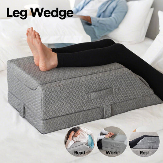 Hlpmedical Leg Wedge Booster with adjustable height, memory foam support pillow for ankle, foot, and leg pain relief and recovery.