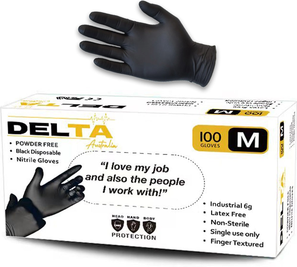 Black Nitrile Gloves 6gm - Box/100 Delta Industrial Powder free