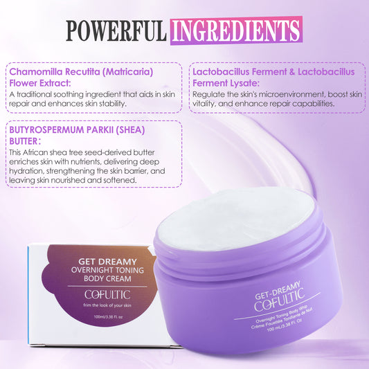 HLP Medical Supplies Cofultic Night Sleep Tightening Cream with flat wrinkles, smooth skin, and anti-aging effects in a beauty product image