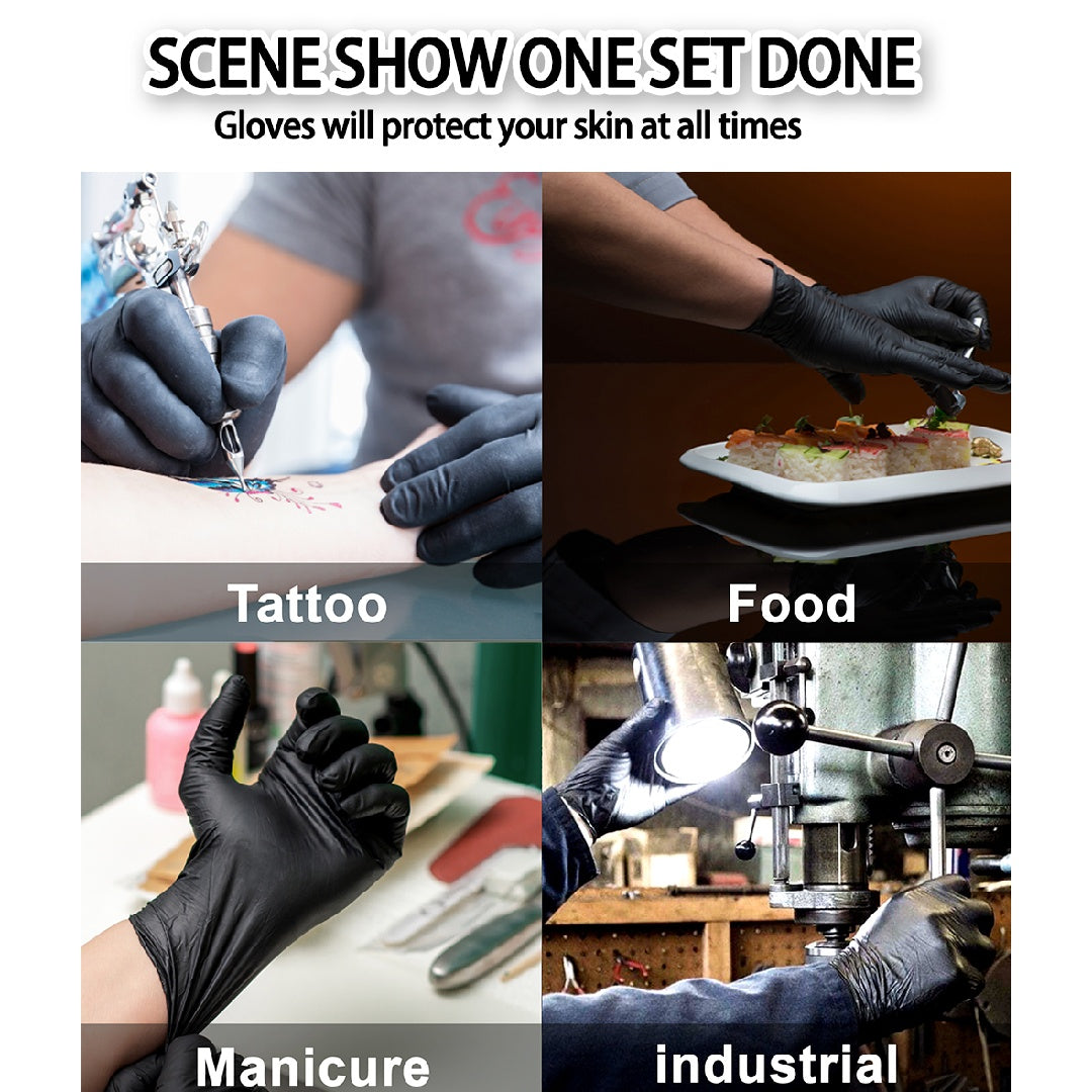 Black disposable medical gloves from HLP Medical Supplies, Thick Ding Qing GP51 gloves for medical and healthcare use