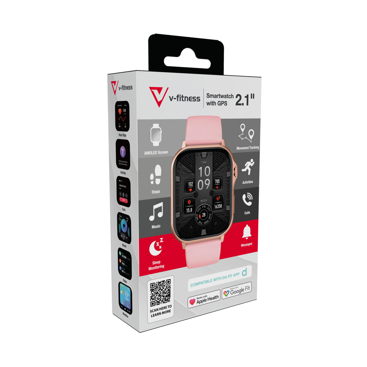 Hlpmedical V-Fitness Smart Watch for Men with GPS, 2.1-inch pink display, stylish men's fashion watch.
