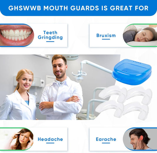Moldable dental mouth guard for teeth grinding, designed for night sleep, in a 4-pack, suitable for women’s sleep comfort.