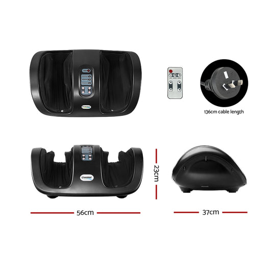 Hlpmedical Livemor electric foot massager with shiatsu rollers for kneading and leg massage in black, designed for relaxation.